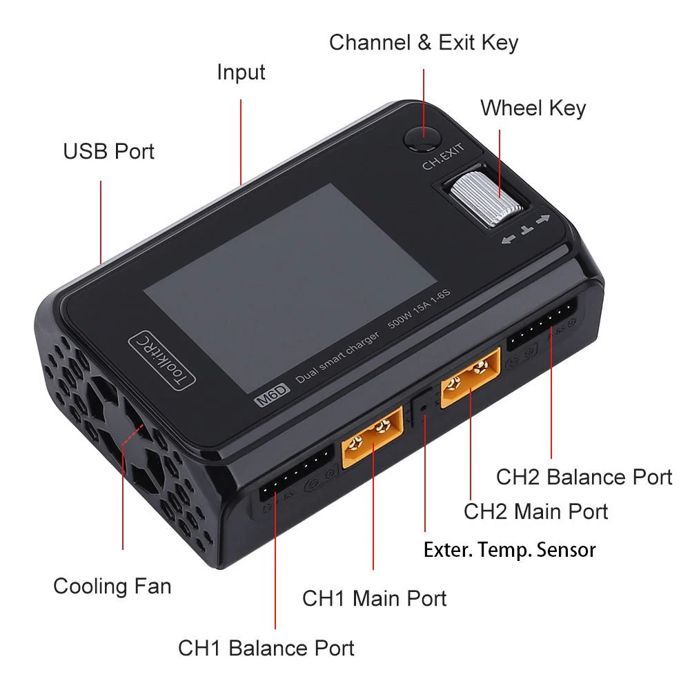 ToolkitRC M6D Dual-Kanal 500W 16A 2-6S DC Intelligentes Ladegerät - Image 9