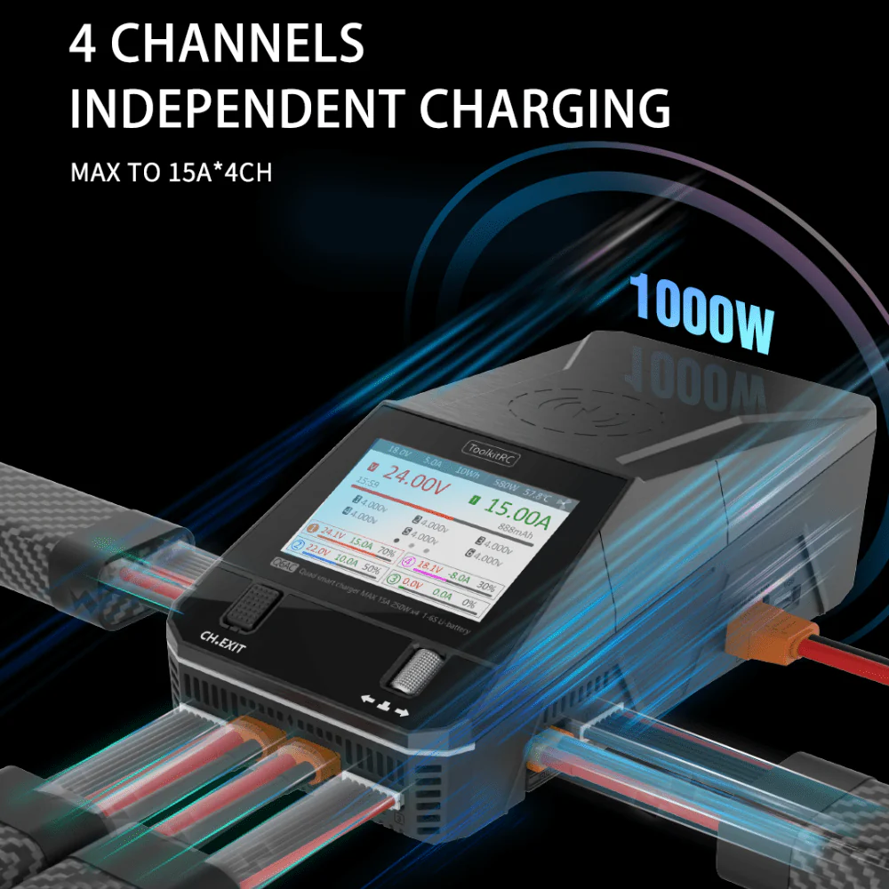ToolkitRC Q6AC 1000W 1-6S Quad Channel AC/DC Smart-Ladegerät - Image 6